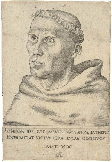 Portret uit 1520 van Martin Luther als augustijner monnik door Lucas Cranach. De eerste predikanten van de Zwaluwen, Made en Raamsdonk staan nog met één been in het katholieke geloof. (bron: Rijksmuseum, RP-P-1919-1988)