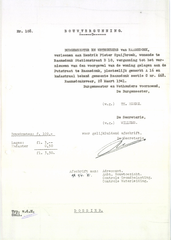 Vergunning vernieuwen voorgeven Luiten Ambachtstraat 13 door Hendrik Pieter "Henk" Spuijbroek - 28 maart 1948