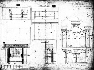 Raamsdonk, St.-Bavokerk. Frontontwerp van F.C. Smits (I). Detail van de werktekening. Pen-potlood, 413xca. 1⁄3 van 503 mm. (SA., B3P2b).
